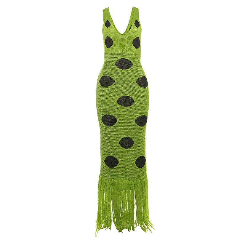Damen Maxikleid mit tiefem V-Ausschnitt und fransigen Details Drune