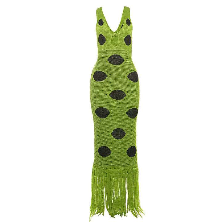 Damen Maxikleid mit tiefem V-Ausschnitt und fransigen Details Drune