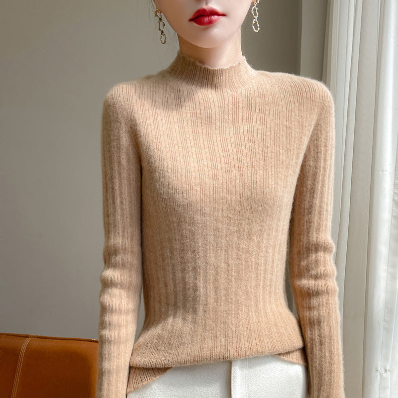 Damen Schmal geschnittener Feinstrick-Pullover mit kurzem Stehkragen und feiner Rippenstruktur Drune