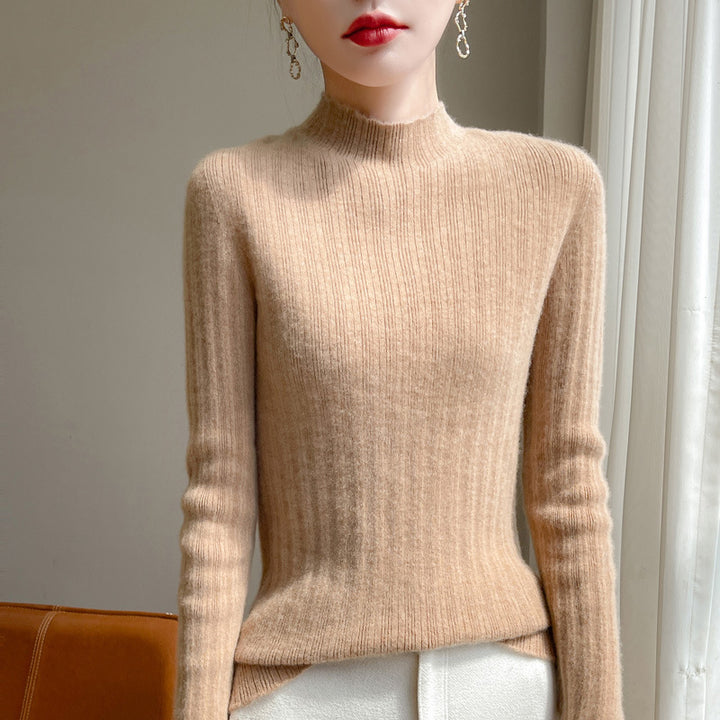 Damen Schmal geschnittener Feinstrick-Pullover mit kurzem Stehkragen und feiner Rippenstruktur Drune