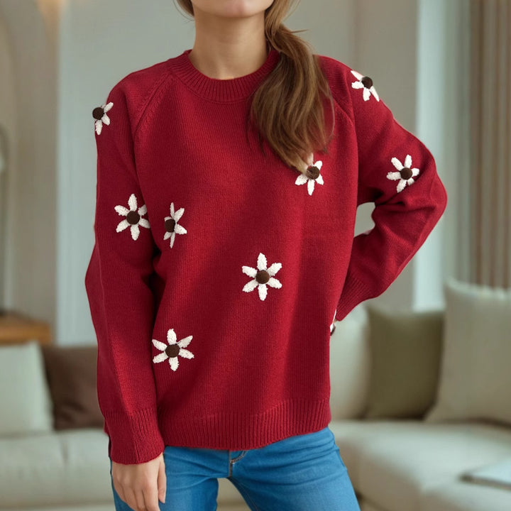 Damen Pullover mit floralen Applikationen und lässigem Schnitt Drune