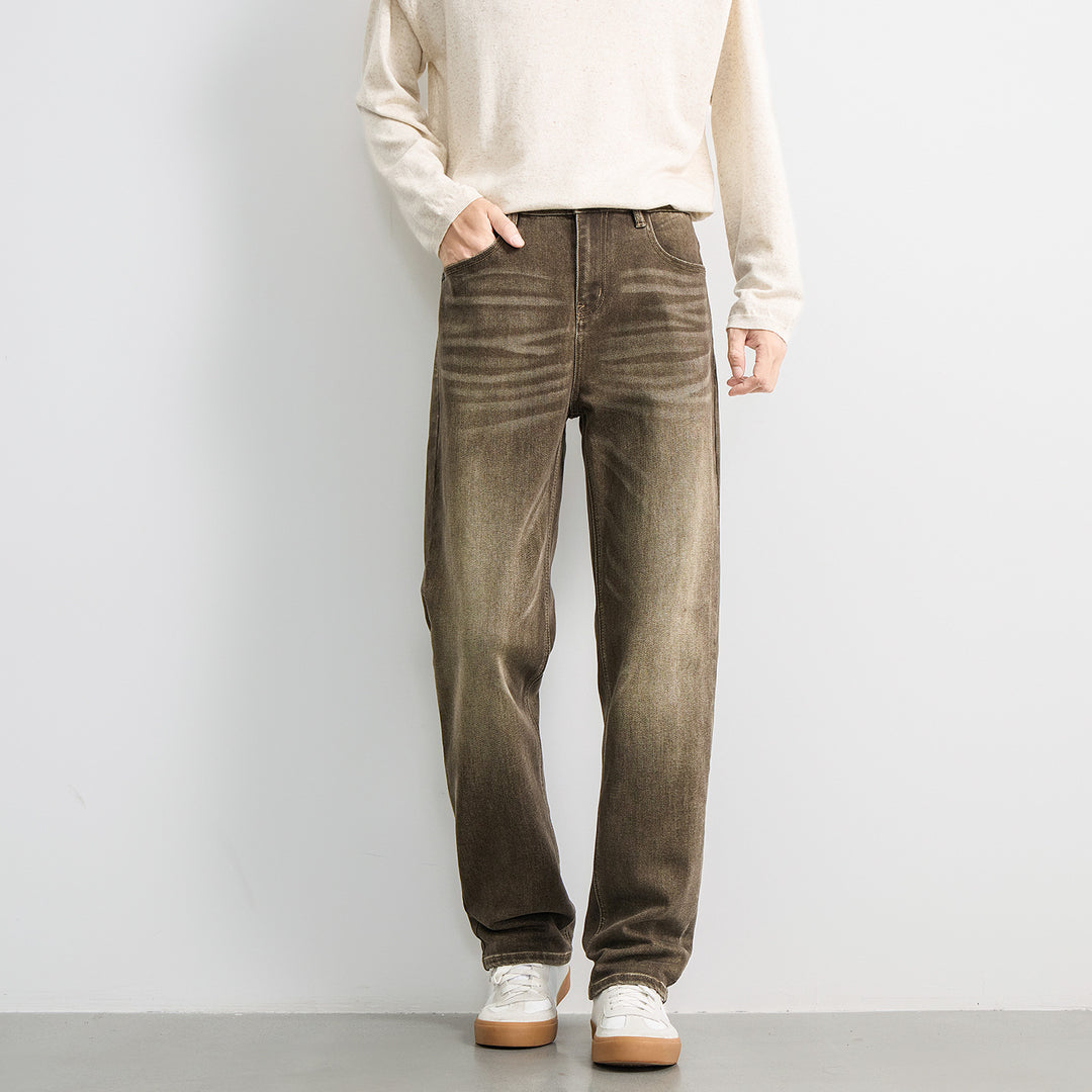 Herren Weite Relaxed‑Straight Denim‑Jeans mit mittlerer Leibhöhe und soften Used‑Effekten Drune