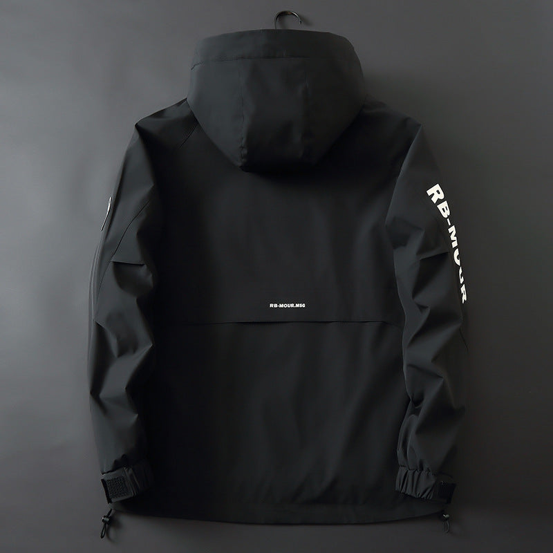 Herren Sportive Softshell-Fieldjacke mit Kapuze, verdecktem Reißverschluss und Logo-Details Drune