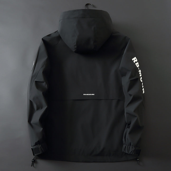 Herren Sportive Softshell-Fieldjacke mit Kapuze, verdecktem Reißverschluss und Logo-Details Drune