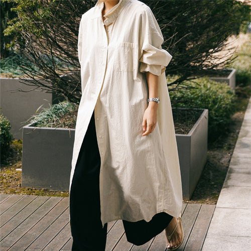 Damen Oversize-Hemdblusenkleid mit langem Saum und verdeckter Knopfleiste Drune