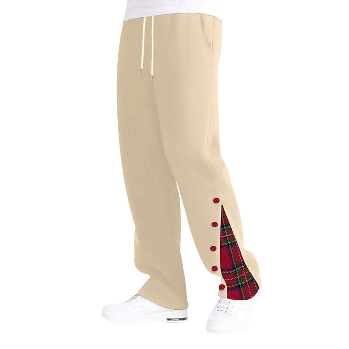Unisex nan weite Relax-Jogginghose mit seitlicher Druckknopfleiste und kariertem Einsatz Drune