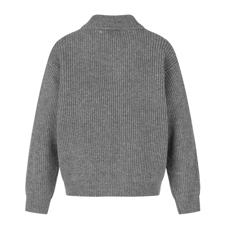 Damen Grobstrick-Zipjacke mit Hemdkragen und Zierknöpfen Drune
