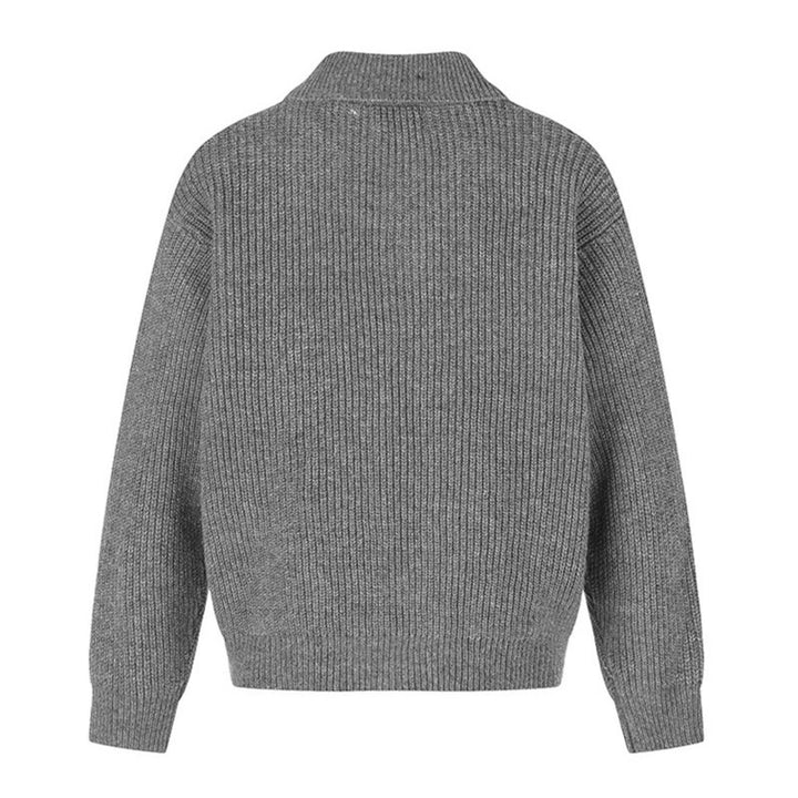 Damen Grobstrick-Zipjacke mit Hemdkragen und Zierknöpfen Drune