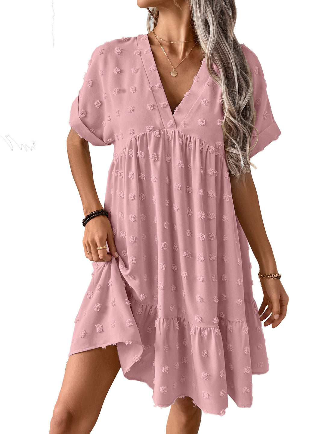 Damen Verspieltes Sommerkleid mit V-Ausschnitt und Rüschensaum Drune