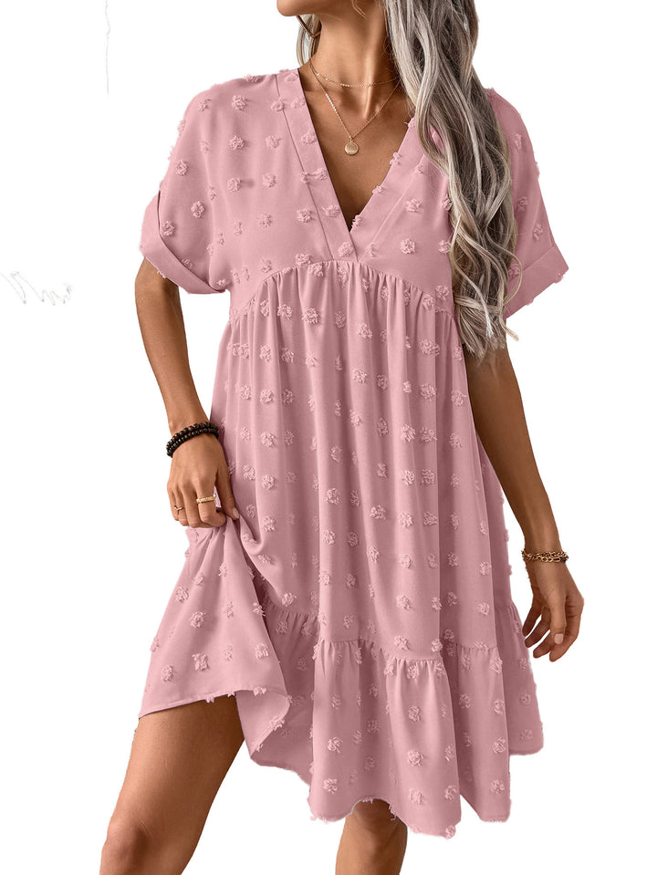 Damen Verspieltes Sommerkleid mit V-Ausschnitt und Rüschensaum Drune