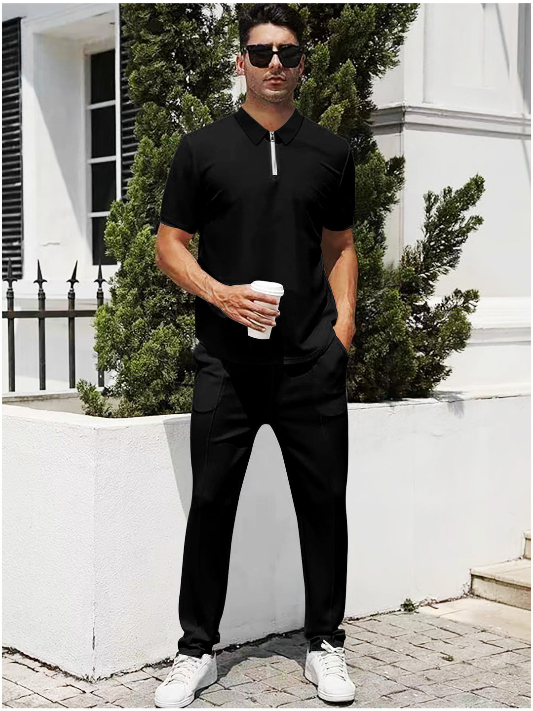 Herren nan urbanes Reise-Poloshirt mit kurzem Frontreißverschluss, elastischem Interlock und knitterarmer Pflege Drune