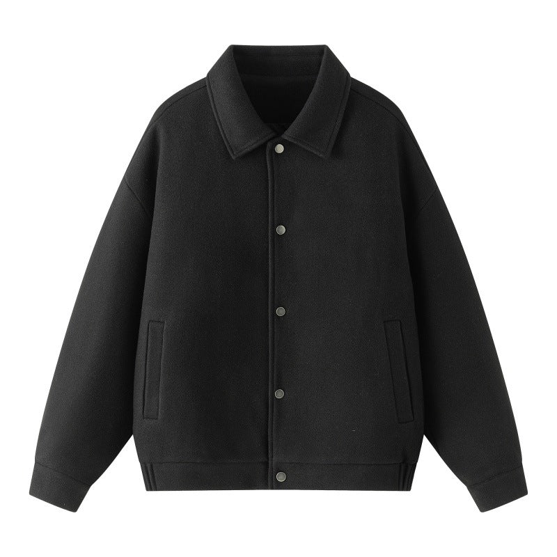Herren Oversize-Collegejacke aus Wollmix mit Druckknopfleiste und verdeckten Eingrifftaschen Drune