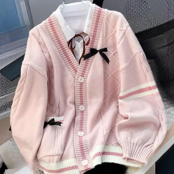 Damen lässige Strickjacke mit verspielten Details und großem V-Ausschnitt Drune