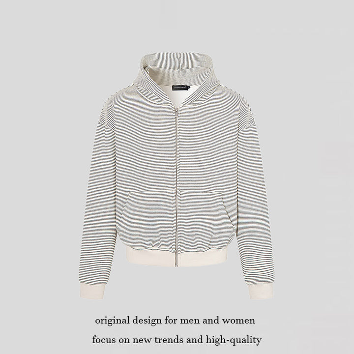 Damen Feinringel-Zipjacke mit hohem Stehkragen, Kängurutaschen und elastischem Saum Drune
