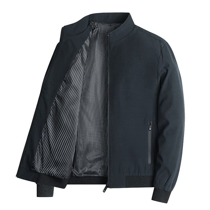 Herren leichte Blousonjacke mit Stehkragen, gestreiftem Innenfutter und Reißverschlusstaschen Drune
