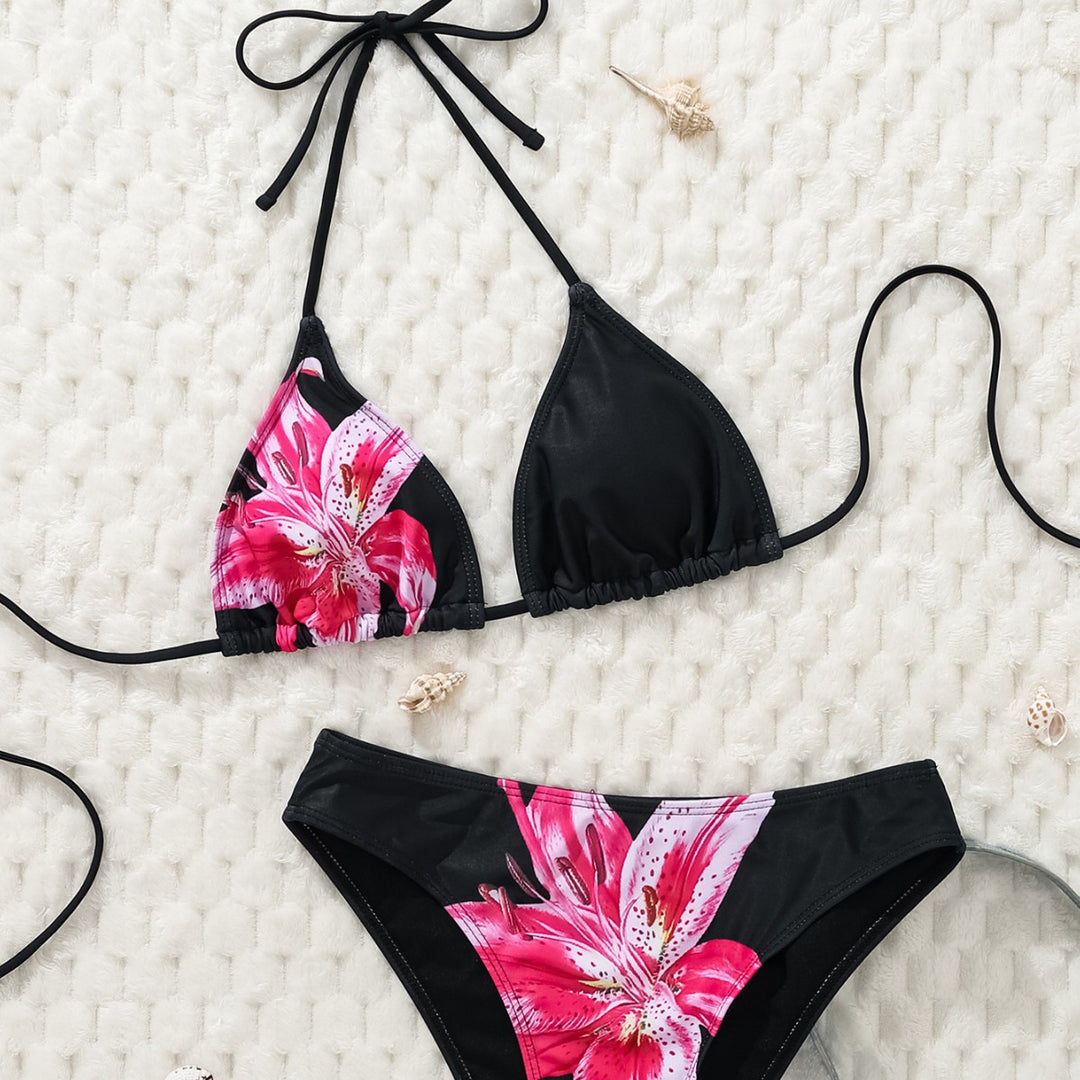 Damen Triangel-Bikini mit floralem Muster und verstellbaren Trägern Drune