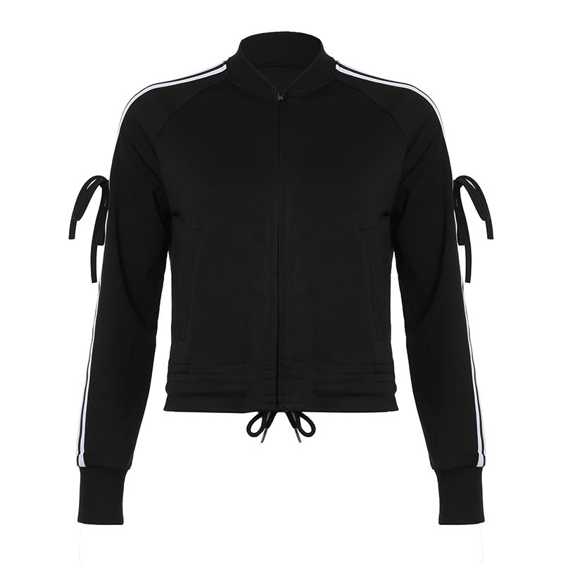 Damen nan sportive Zip-Jacke im Bomberstil mit seitlichen Streifen, Ärmel-Bindebändern und Kordelbund Drune