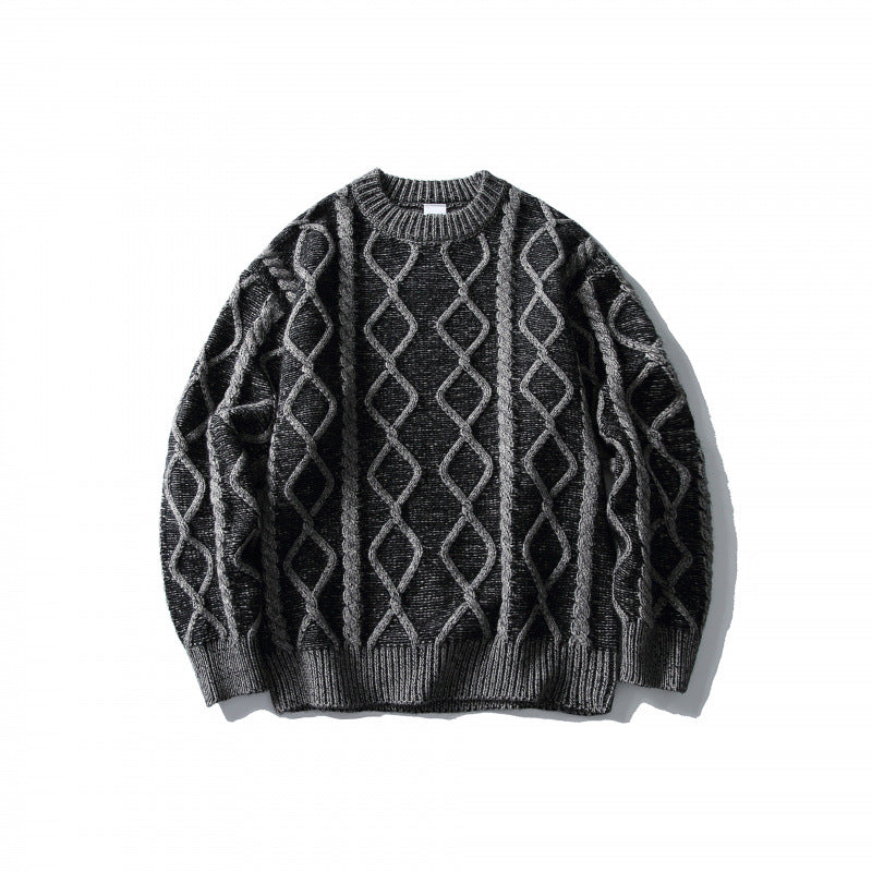 Unisex Oversize-Strickpullover mit Zopfmuster‑Jacquard, Rundhalsausschnitt und gerippten Bündchen Drune