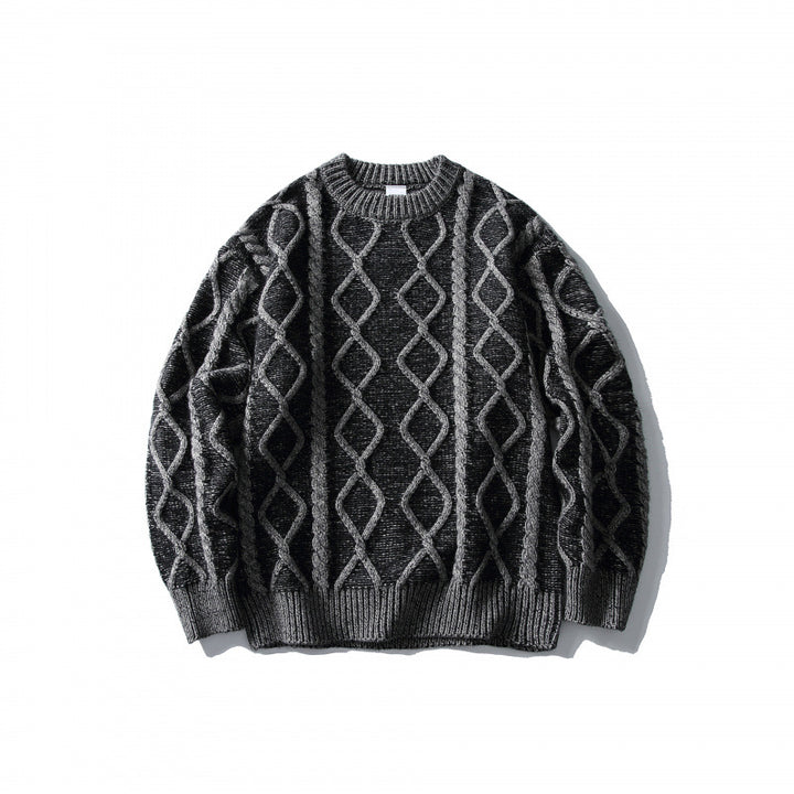 Unisex Oversize-Strickpullover mit Zopfmuster‑Jacquard, Rundhalsausschnitt und gerippten Bündchen Drune