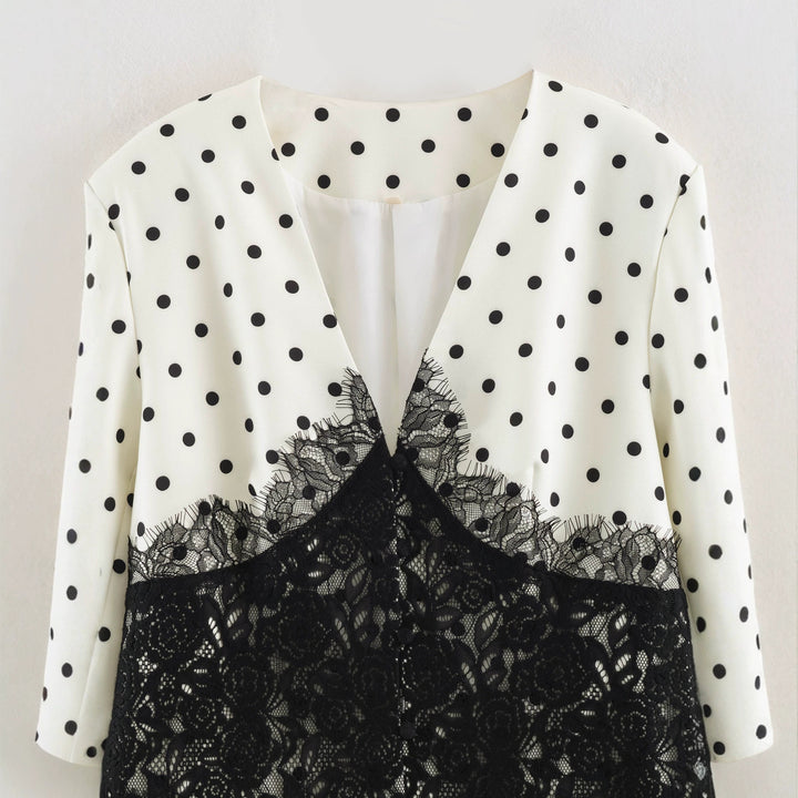 Damen Taillierter Blazer mit Spitzenbesatz und Punktemuster Drune