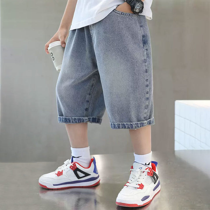 Jungen lässige Denim-Shorts mit coolem Basketball-Motiv Drune