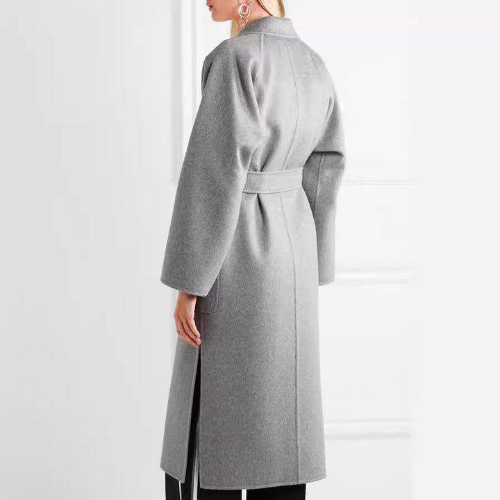 Damen Bodenlanger Offener Wollmix‑Mantel mit entspanntem Revers und fließendem Fall Drune