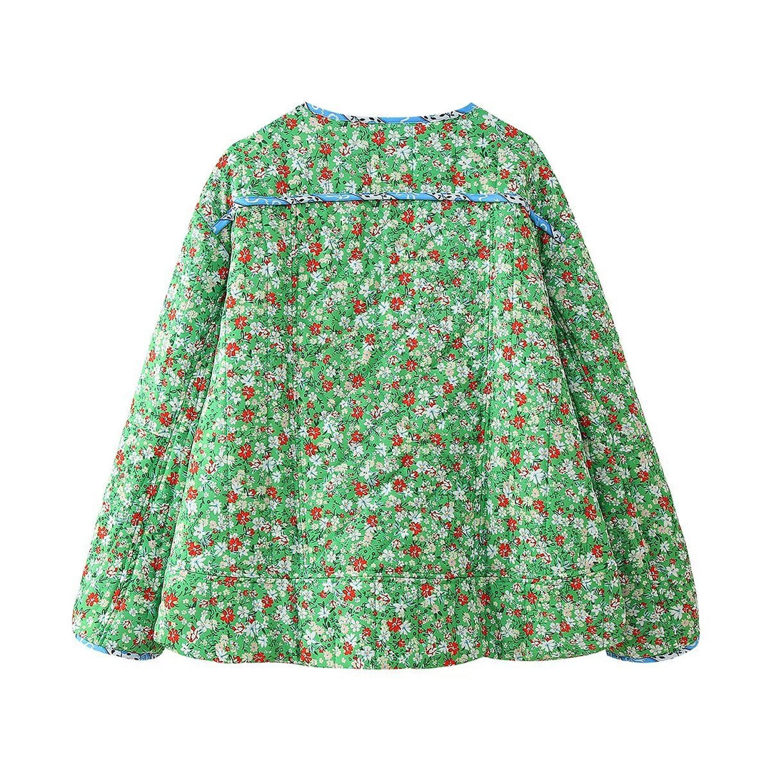 Damen nan gesteppte Blumenjacke mit Rundhalsausschnitt, kontrastpaspel und aufgesetzten Taschen Drune