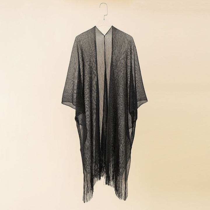 Damen Fransen-Kimono aus transparenter, luftiger Struktur Drune