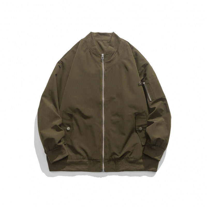 Herren lässige Bomberjacke mit Reißverschluss und Seitentaschen Drune