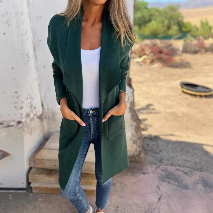 Damen elegante Longjacke mit offenem Schnitt Drune