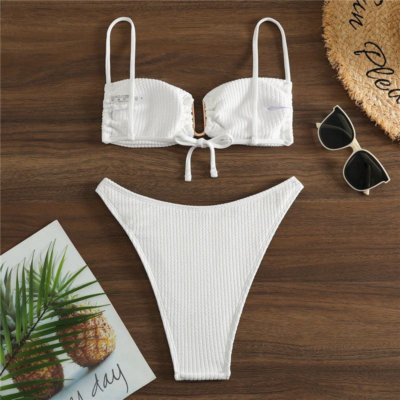 Damen Triangel-Bikini mit raffiniertem Rippendesign und verstellbaren Trägern Drune