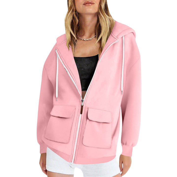 Damen lässige Kapuzenjacke mit großen Taschen Drune