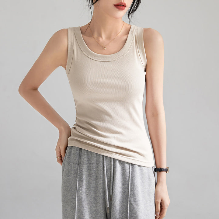 Damen Weiches Ripp-Top mit Eleganter Rundhalsausschnitt Drune