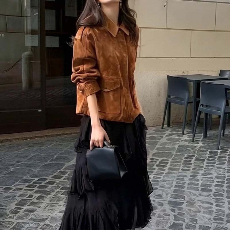 Damen elegante leichte Jacke mit oversized Schnitt und praktischen Taschen Drune