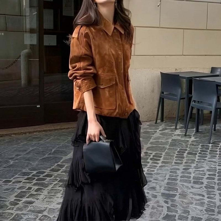 Damen elegante leichte Jacke mit oversized Schnitt und praktischen Taschen Drune