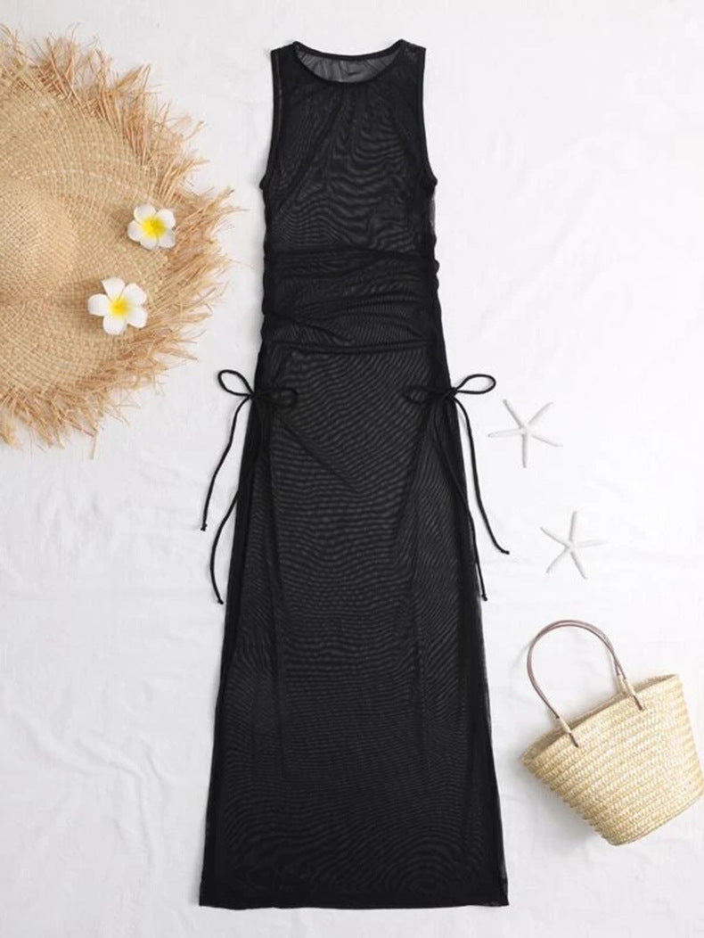 Damen Langer Strandkleid mit raffinierte Seitenschnürung Drune