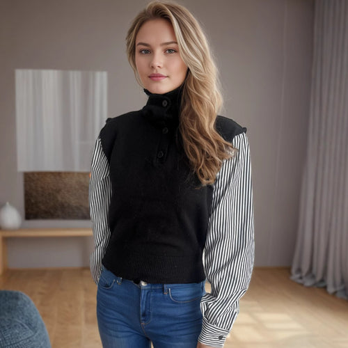 Damen Strickpullover mit eleganten Puffärmeln und modernem Stehkragen Drune