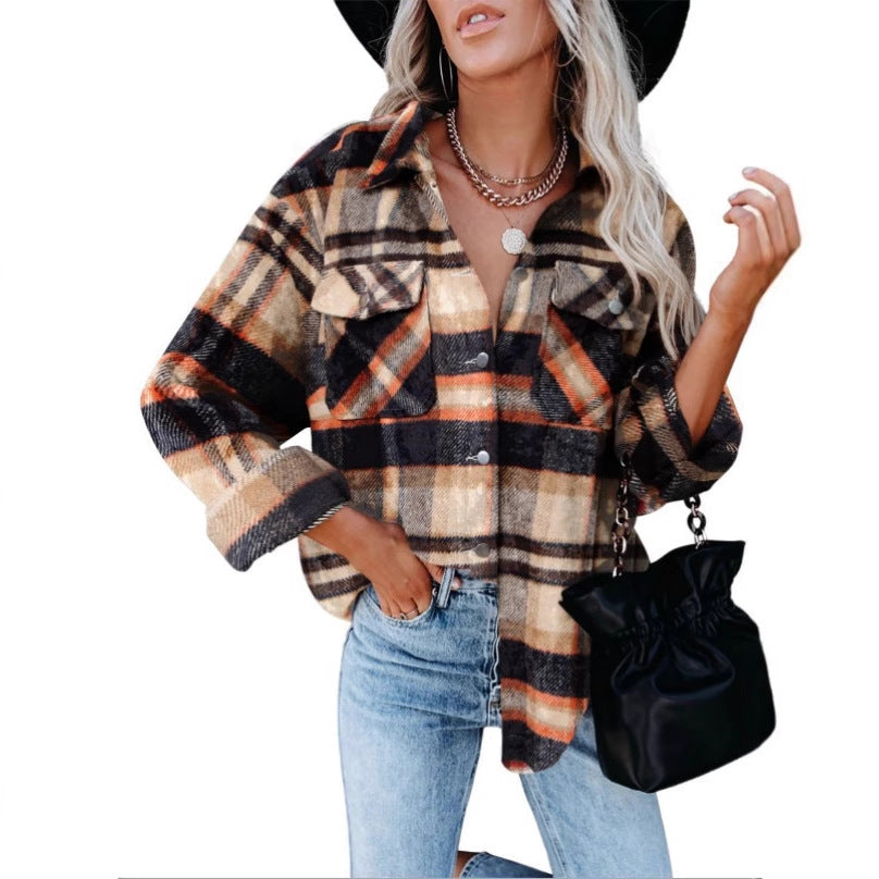 Damen Karierter Flanellhemdjacke mit übergroßem Schnitt Drune