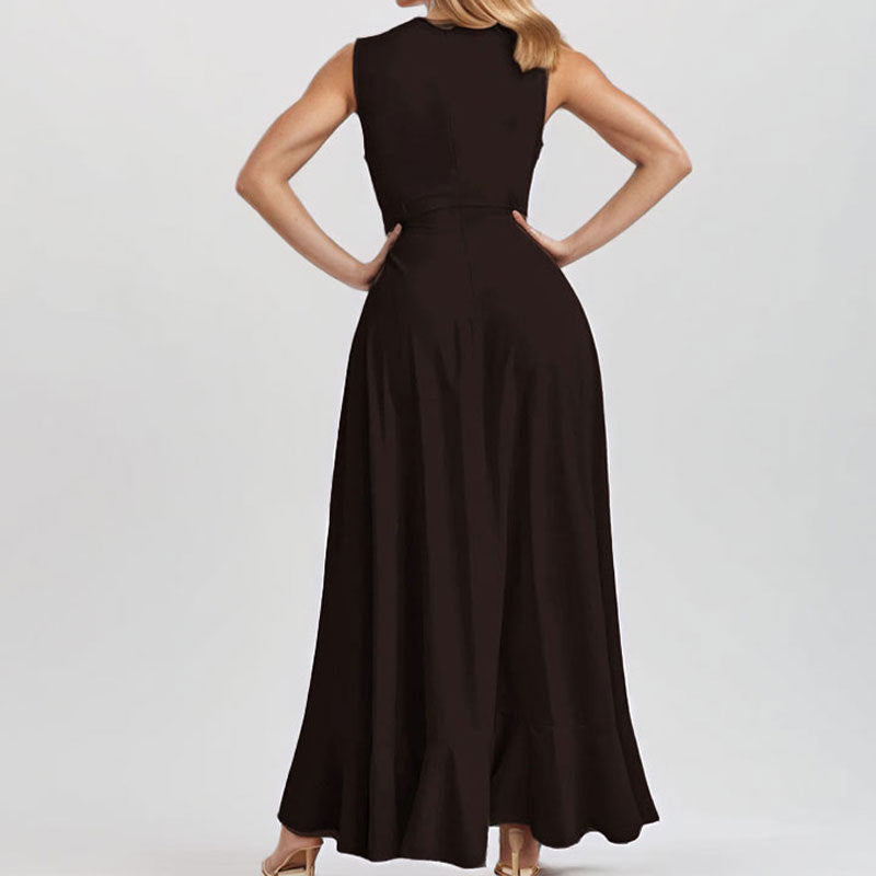 Damen Elegantes Maxikleid mit asymmetrischem Saum und Rüschendetails Drune