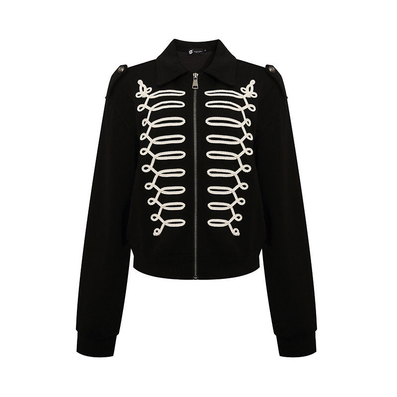 Damen Sweatjacke mit dekorativer Zierkordel, Reißverschluss und Schulterpatten Drune
