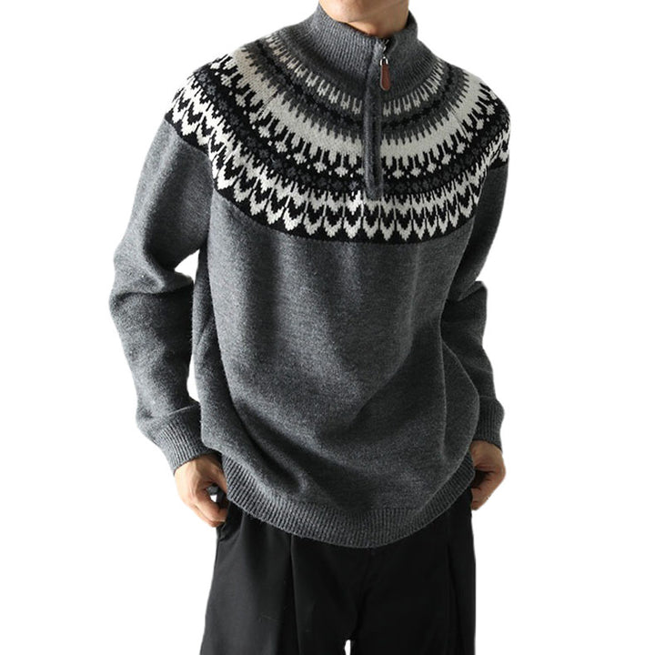 Herren Grobstrickpullover mit Stehkragen und Reißverschluss Drune