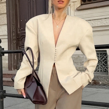 Damen Modischer Oversized Blazer mit strukturiertem Schnitt und Knopfdetails Drune