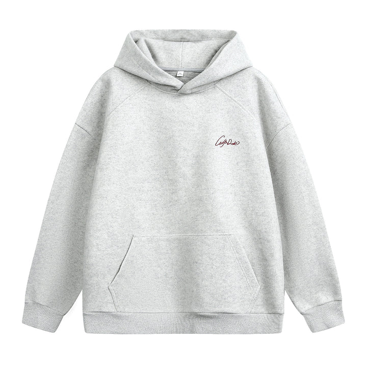 Unisex Oversize Kapuzenpullover aus schwerer Baumwollfleece mit Kängurutasche und Script‑Stickerei Drune