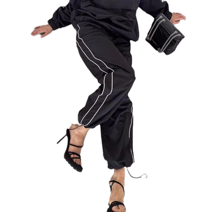 Damen Zweiteiliges Sportliches Jogging-Set mit halbem Reißverschluss, Paspelierung und elastischer Bundhose Drune