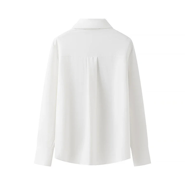 Damen nan minimalistische Baumwollmisch Bluse mit verdeckter Knopfleiste und dekorativen Schleifen vorne Drune
