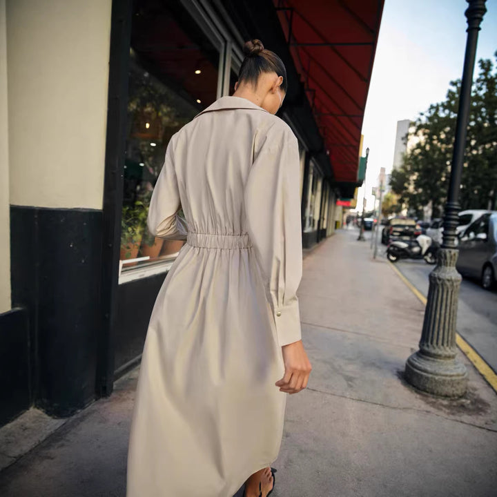 Damen Hemdblusenkleid mit Plissée‑Rock und schmalem Taillengürtel Drune