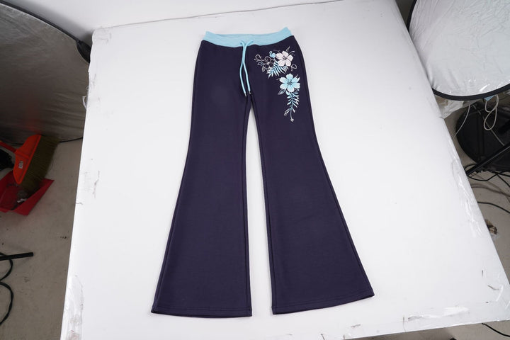 Damen Ausgestellte Lounge-Hose mit Rippbund, Kordelzug und floralem Print Drune