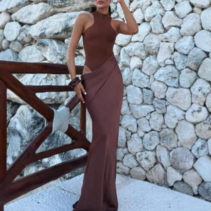 Damen Elegantes Wickelkleid mit hochgeschlossenem Kragen und seitlichem Schlitz Drune