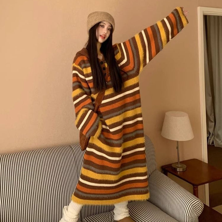 Damen Modische Strickjacke mit großen Knöpfen und kapuzze Drune