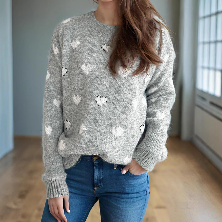 Damen Pullover mit verspieltem Herzdesign und weicher Struktur Drune